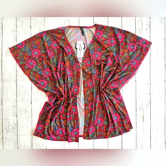 Two 2 Fly Soft Lace Sheer Floral Boho Hippie Western Kimono Cover Up Colorful - Picture 3 of 10